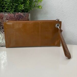 HOBO Brown Leather Wristlet‎ Wallet Clutch Zip Around Card Holder Organizer